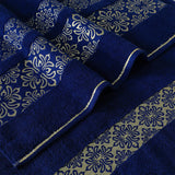 Flower Jacquard Towel Navy