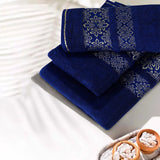 Flower Jacquard Towel Navy