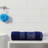 Flower Jacquard Towel Navy