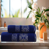 Flower Jacquard Towel Navy