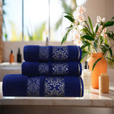 Flower Jacquard Towel Navy