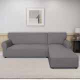 L-Shape Fitted Jersey Sofa Cover Silver Gray