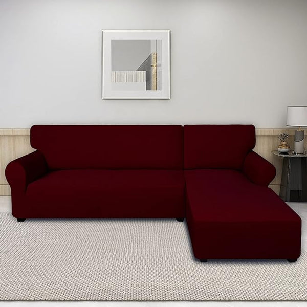 L Shape Fitted Lycra Jersey Sofa Cover Maroon
