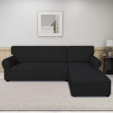 L-Shape Fitted Jersey Sofa Cover Black