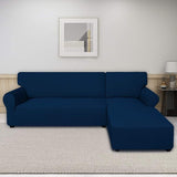 L-Shape Fitted Jersey Sofa Cover Navy Blue