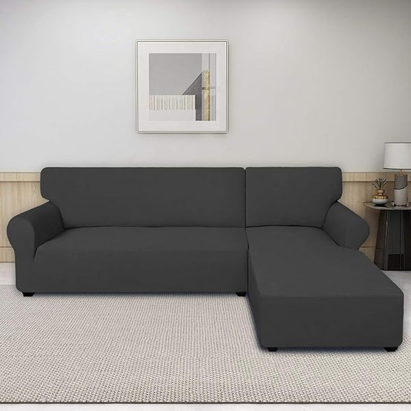 L Shape Fitted Lycra Jersey Sofa Cover Gray