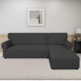 L-Shape Fitted Jersey Sofa Cover Dark Gray