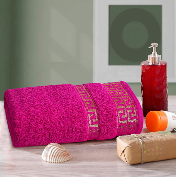 Greek Key Jacquard Towel Pink