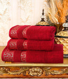 Greek Key Jacquard Towel Maroon