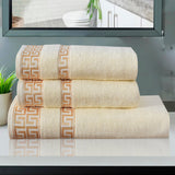 Greek Key Jacquard Towel Cream
