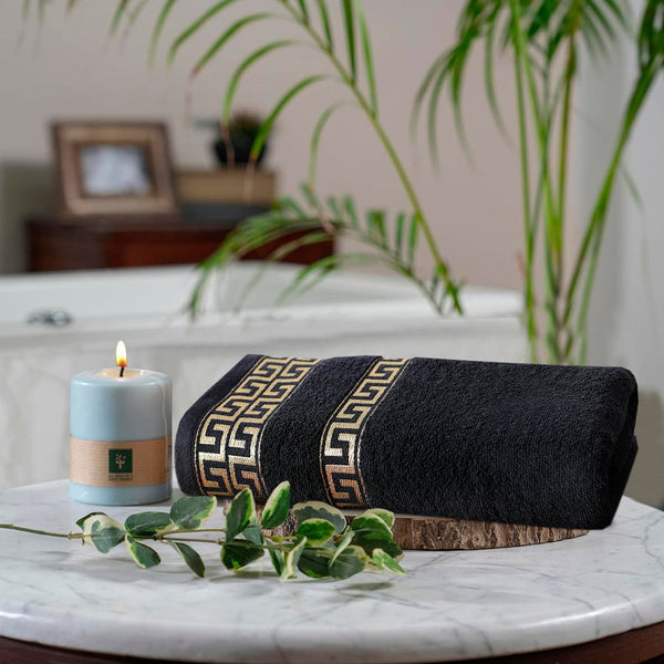 Greek Key Jacquard Towel Black