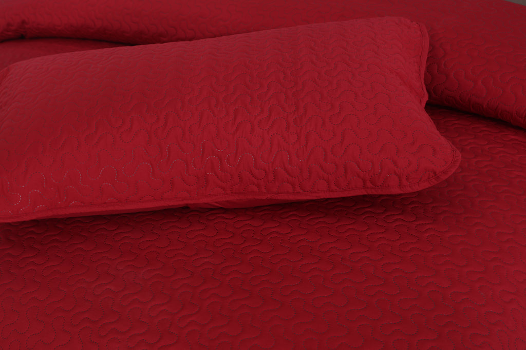 3 PCs Ultrasonic Quilted Luxury Bed Spread Maroon