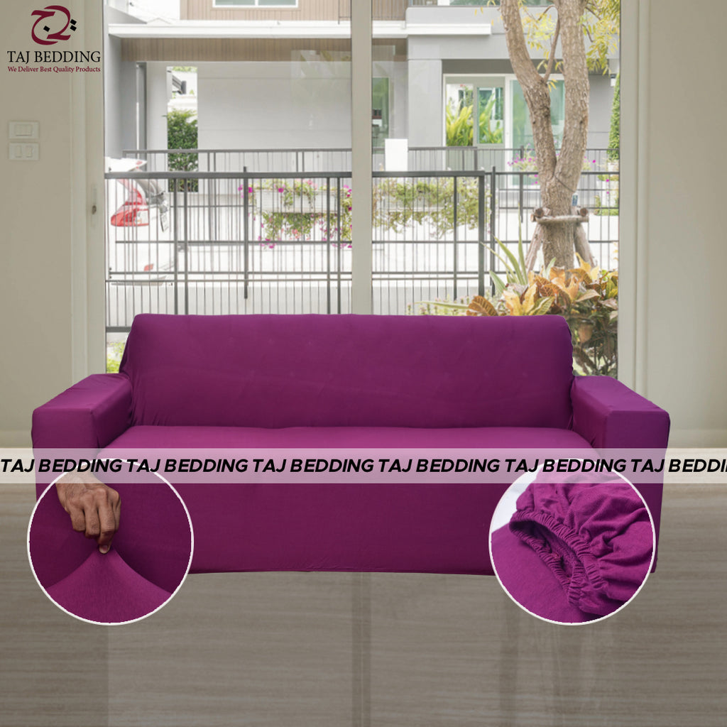 L-Shape Fitted Jersey Sofa Cover Purple