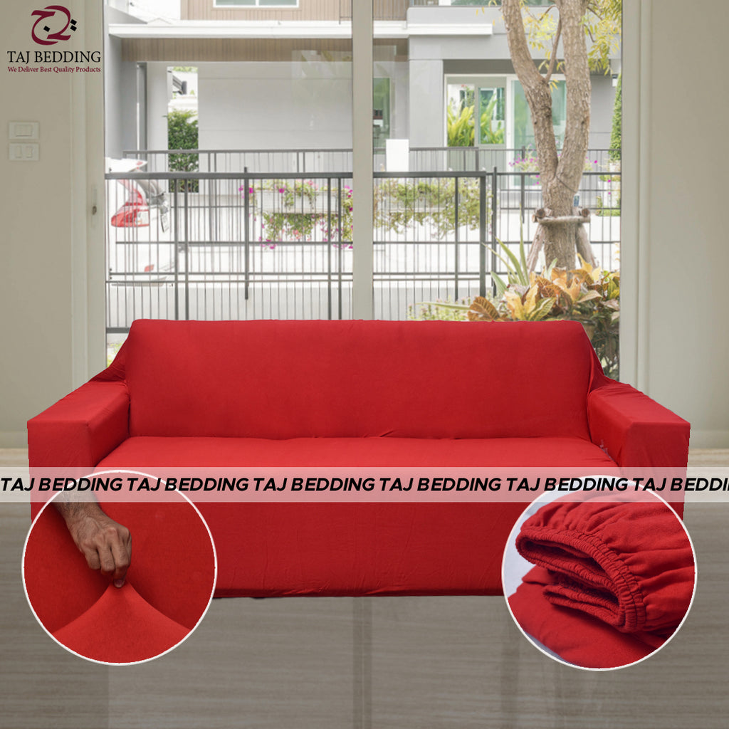 L-Shape Fitted Jersey Sofa Cover Red